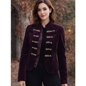 Tea Collection Velvet Military-Style Blazer in Plum